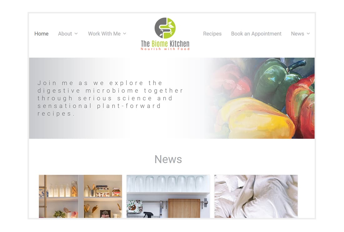 The Biome Kitchen - News page, custom responsive WordPress theme