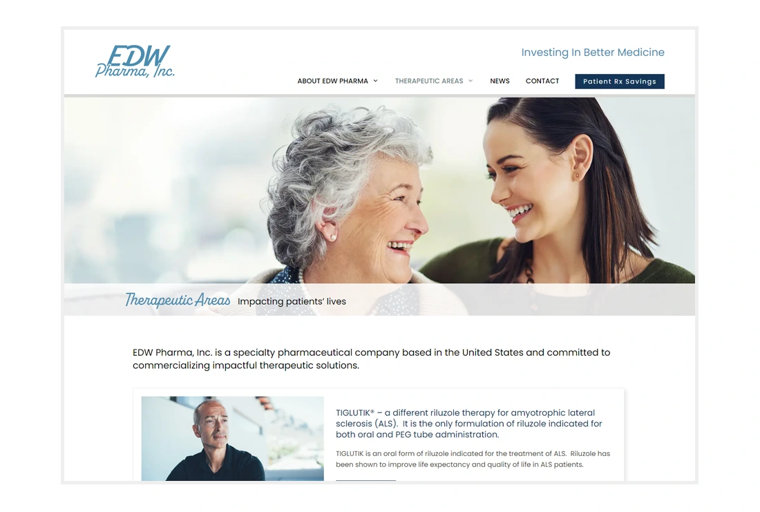 EDW Pharma Website - Therapeutic Areas page