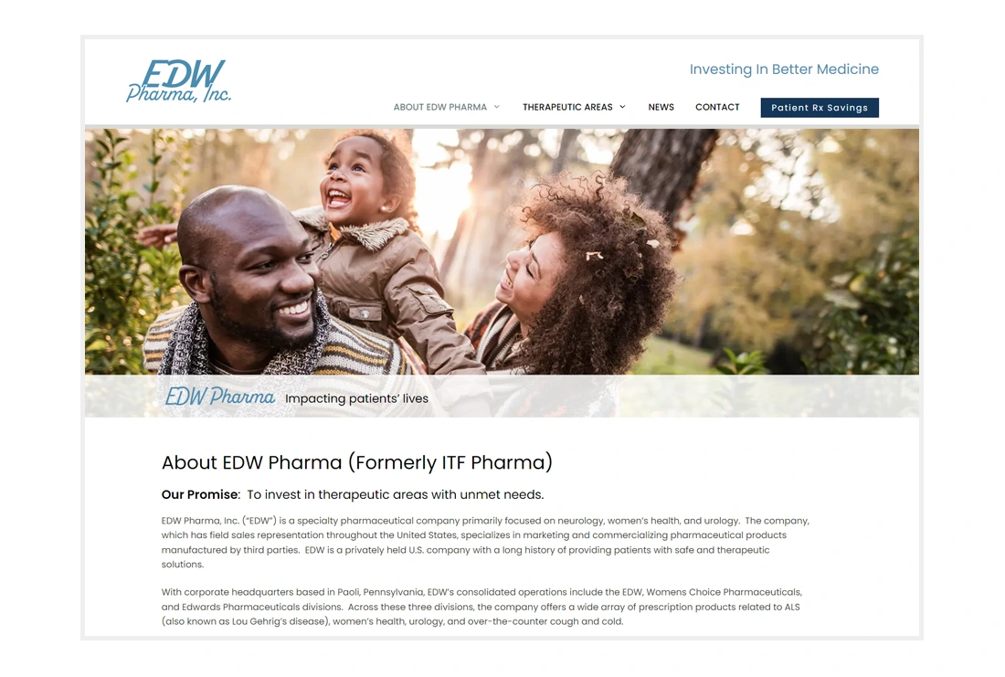 EDW Pharma about page - responsive WordPress website
