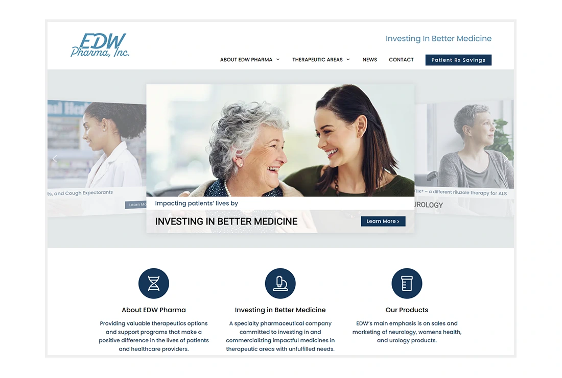 EDW Pharma homepage - responsive WordPress website