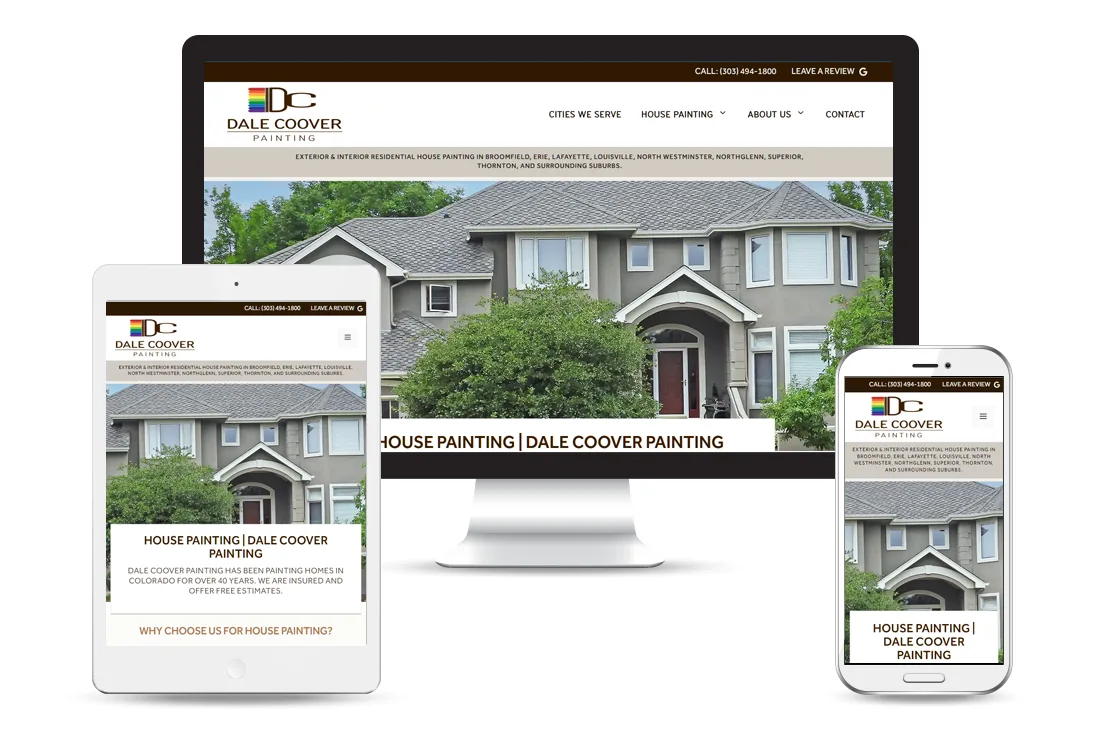 Custom Website Design and WordPress Theme for Dale Coover Painting - desktop tablet and mobile views