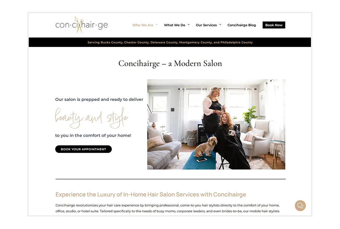 Custom Website Design for Concihairge - About page