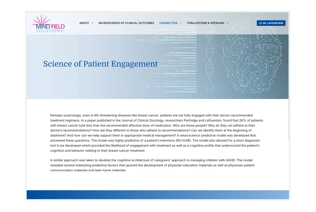 Custom Website Design for MindField Solutions - Science of Patient Engagement